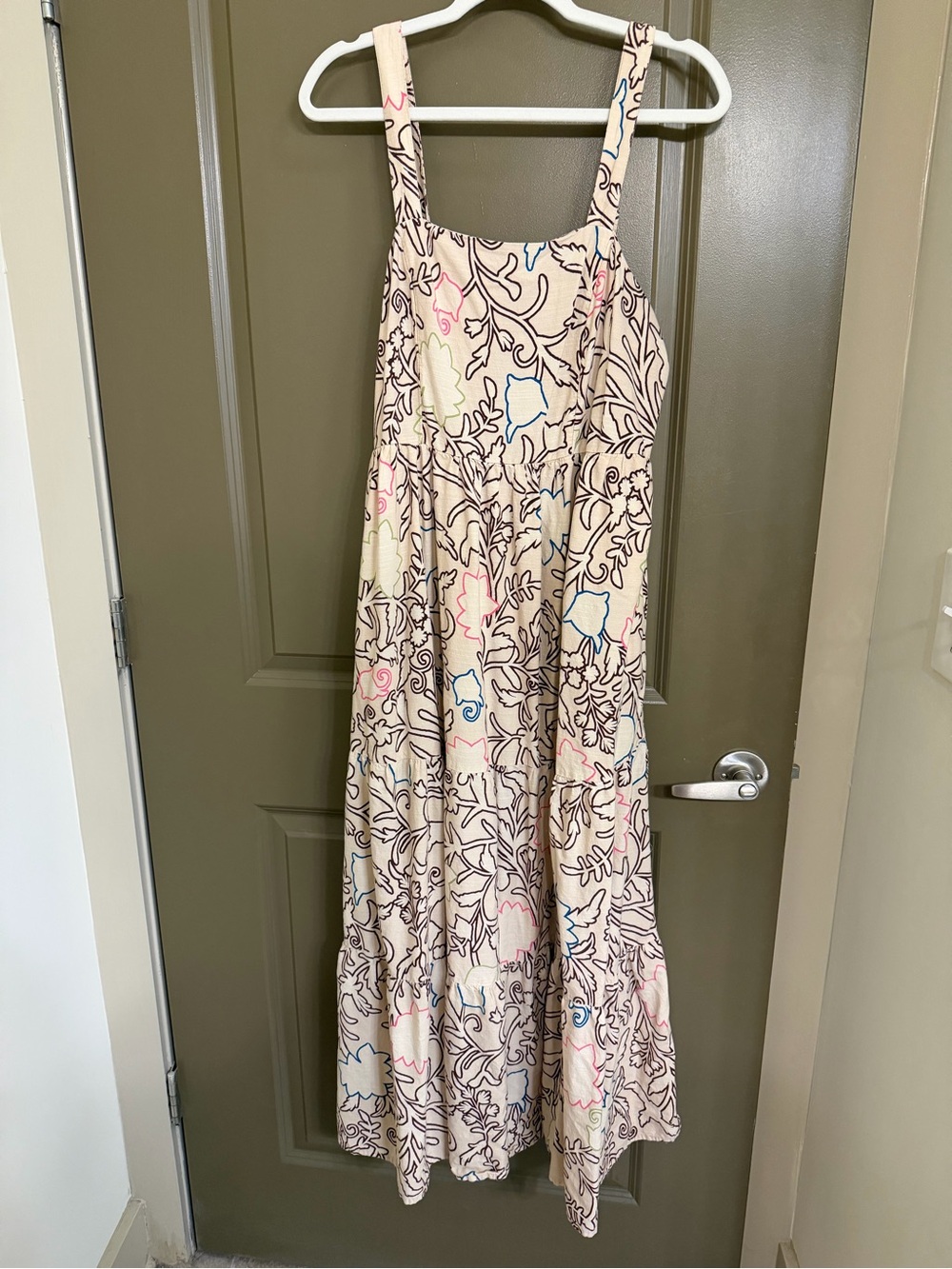 Knox Rose Cream Floral-Outline Maxi Dress with Pink & Blue Accents